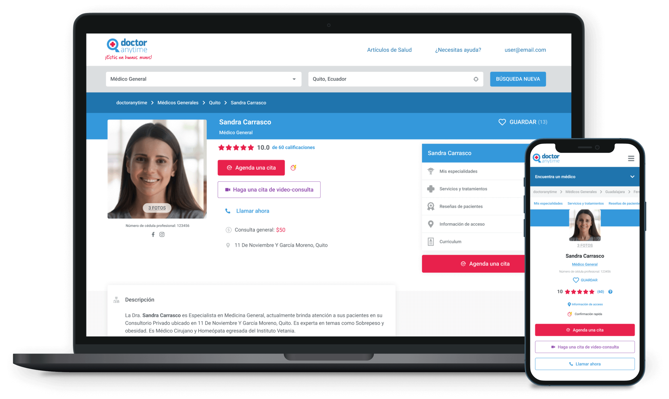 Consulta de una Médica General en la plataforma Doctoranytime para hacer consultas médicas en línea